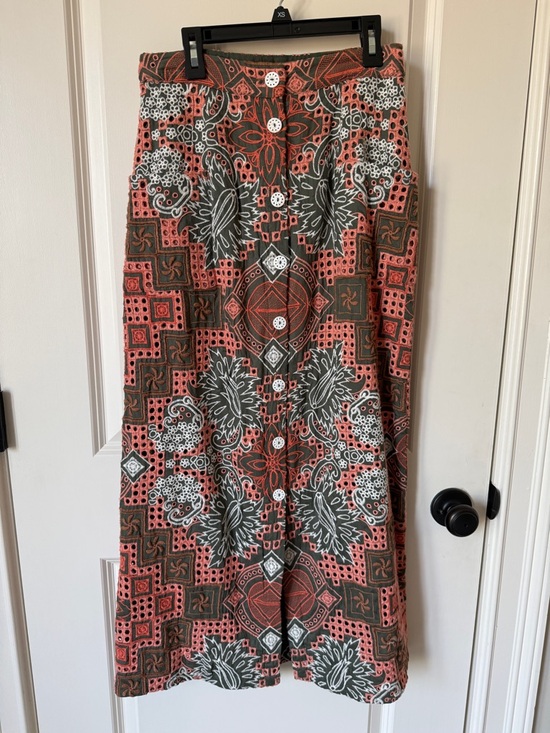 Cartolina Nantucket Dresses & Skirts - Cotton Blend Midi Skirt in Coral & Olive
